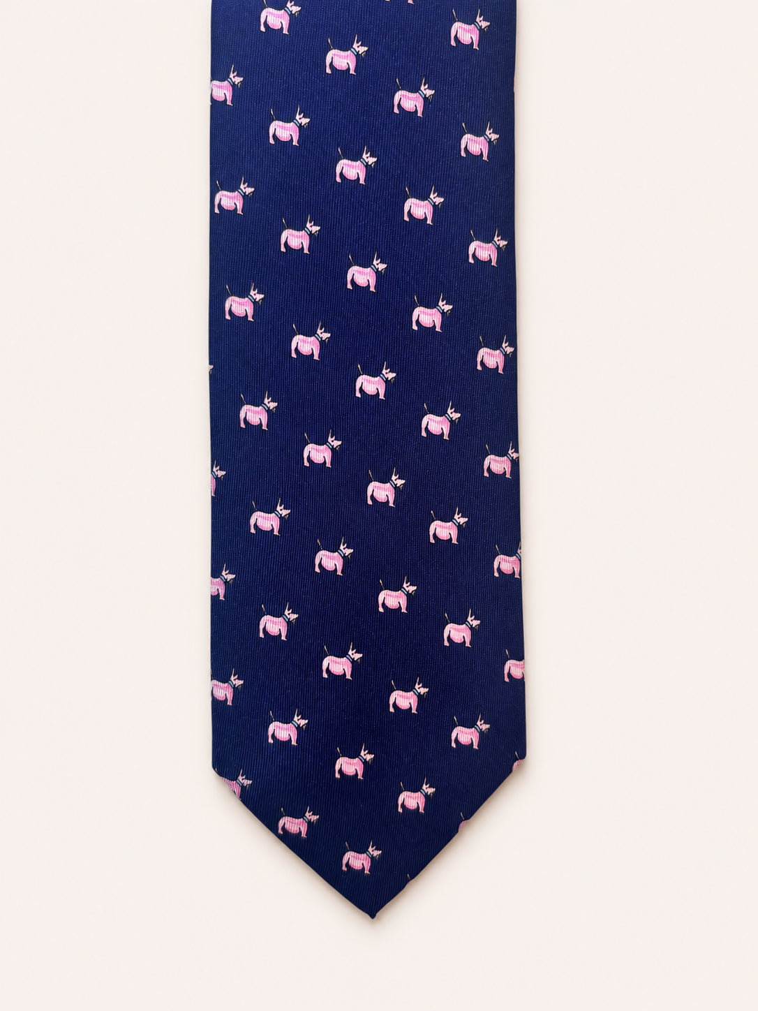 Navy Silk Tie — The Bulldog Motif