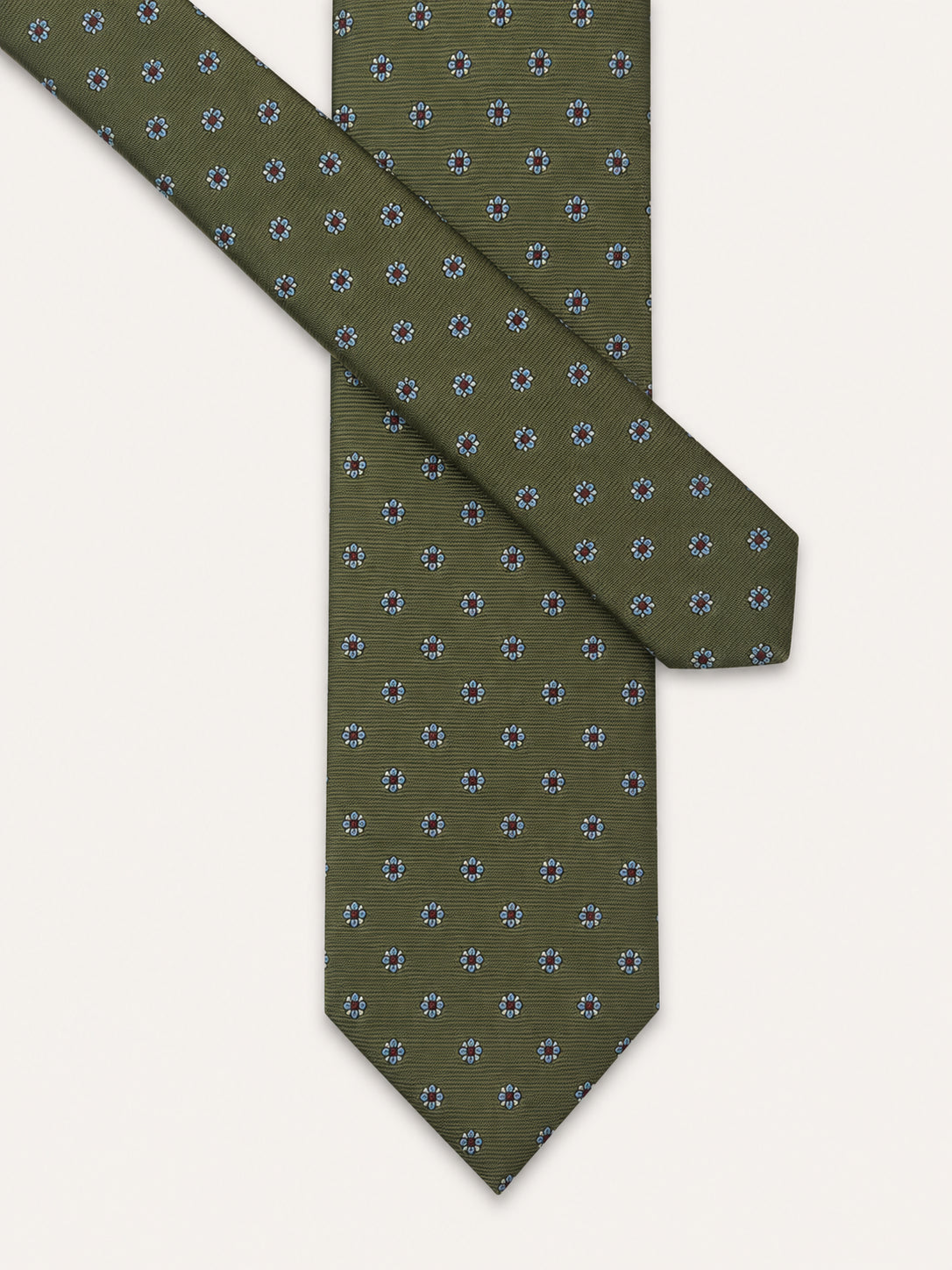 Olive Floral Foulard Silk Tie