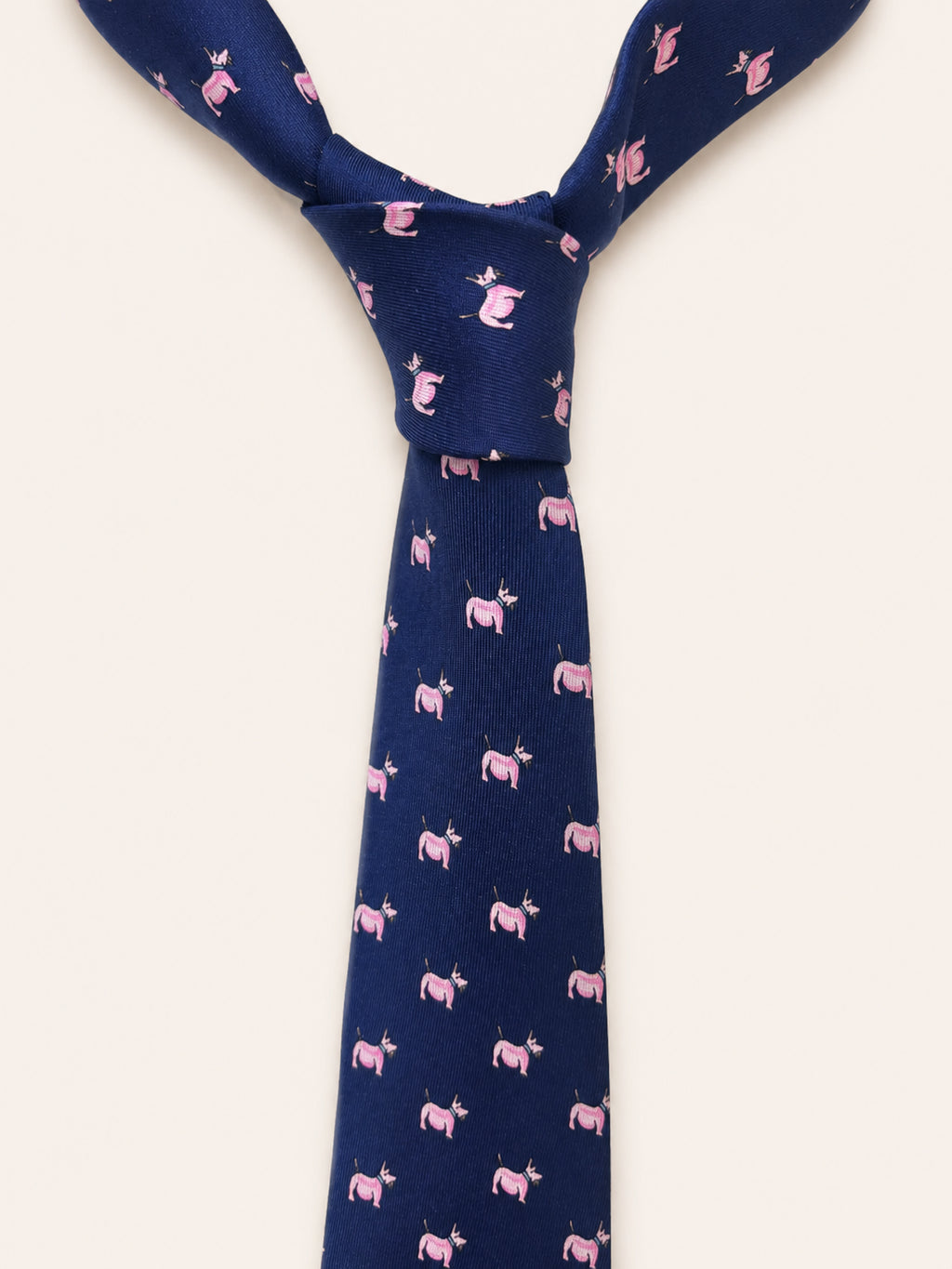 Navy Silk Tie — The Bulldog Motif