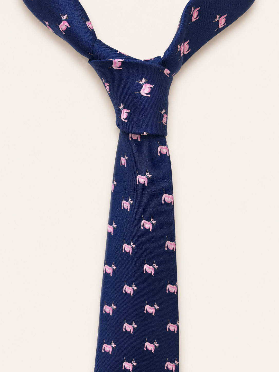 Navy Silk Tie — The Bulldog Motif