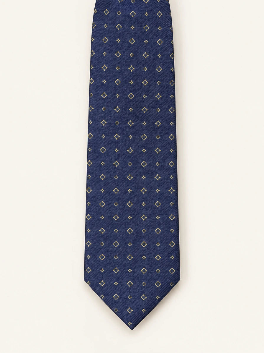 Navy Diamond Foulard Silk Tie