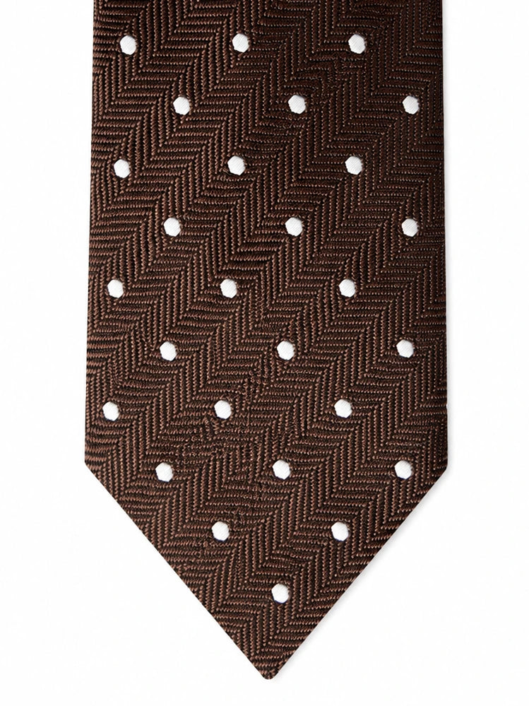 Chocolate Herringbone Polka Dot Silk Tie
