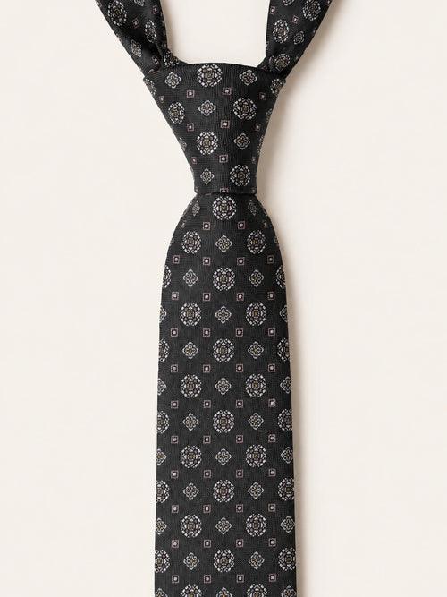 Grey Medallion Silk Tie