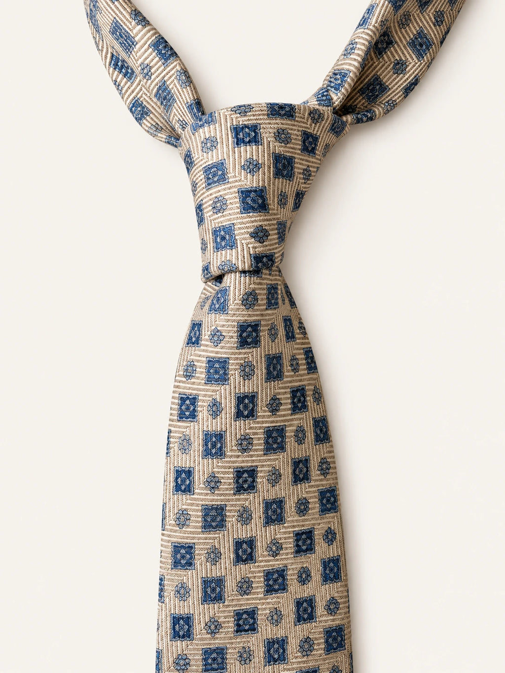 Stone & Navy Herringbone Floral Silk-Wool Tie