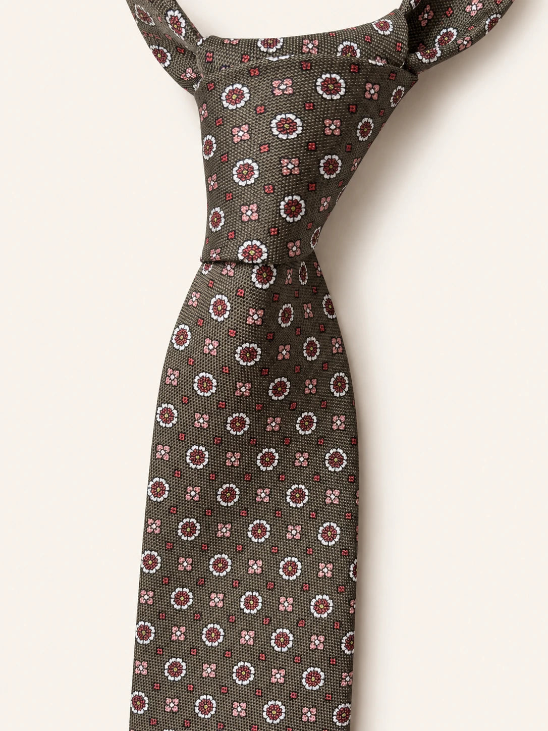 Khaki Floral Medallion Silk Tie