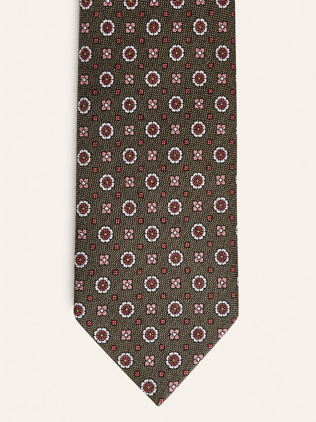 Khaki Floral Medallion Silk Tie