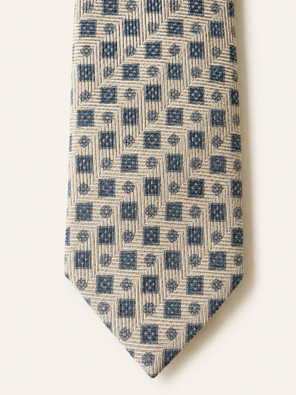 Stone & Navy Herringbone Floral Silk-Wool Tie