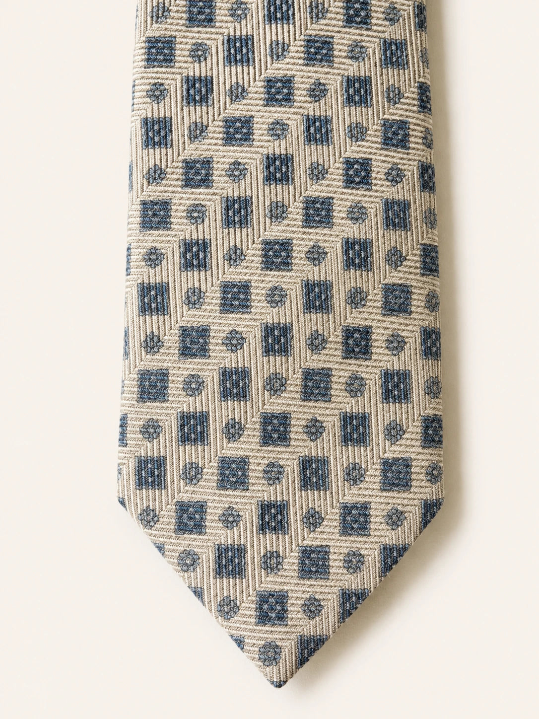 Stone & Navy Herringbone Floral Silk-Wool Tie