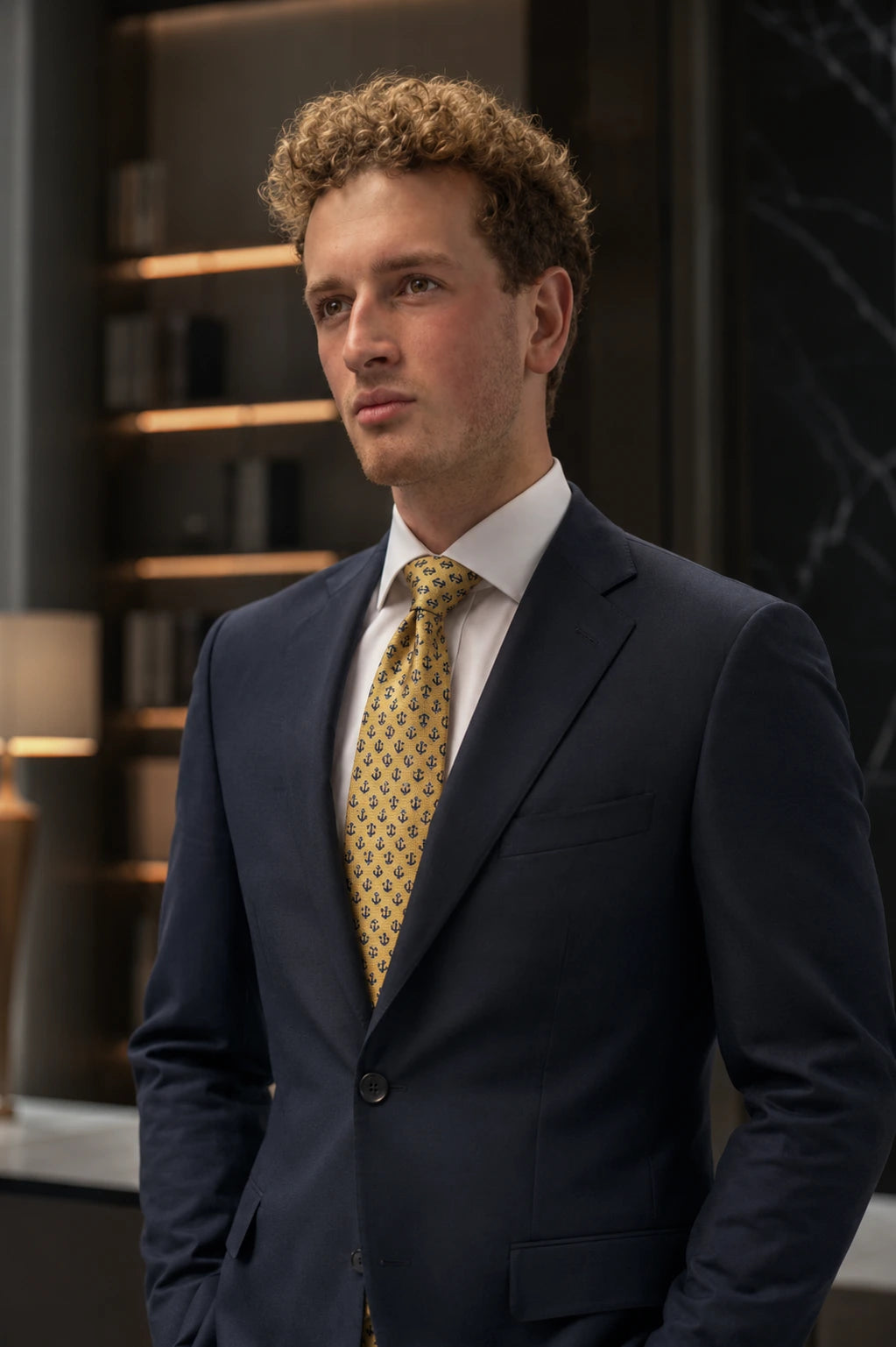 Yellow Anchor Silk Tie