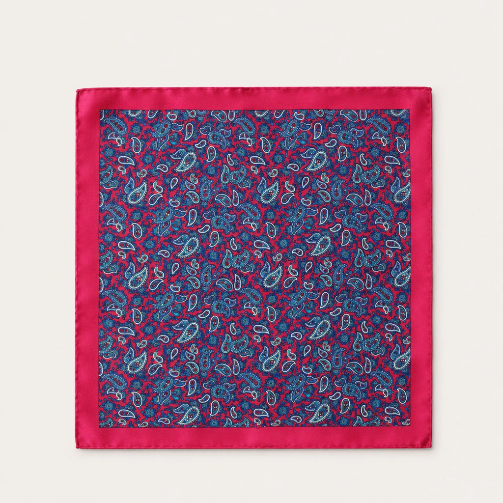 Italian Silk Pocket Square — Magenta Paisley