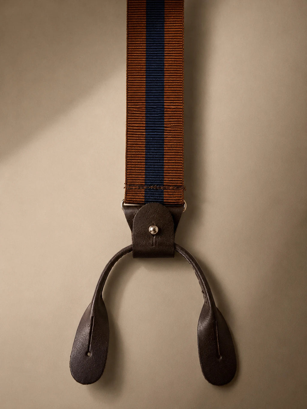 Italian Leather Braces — Tan & Navy Stripe