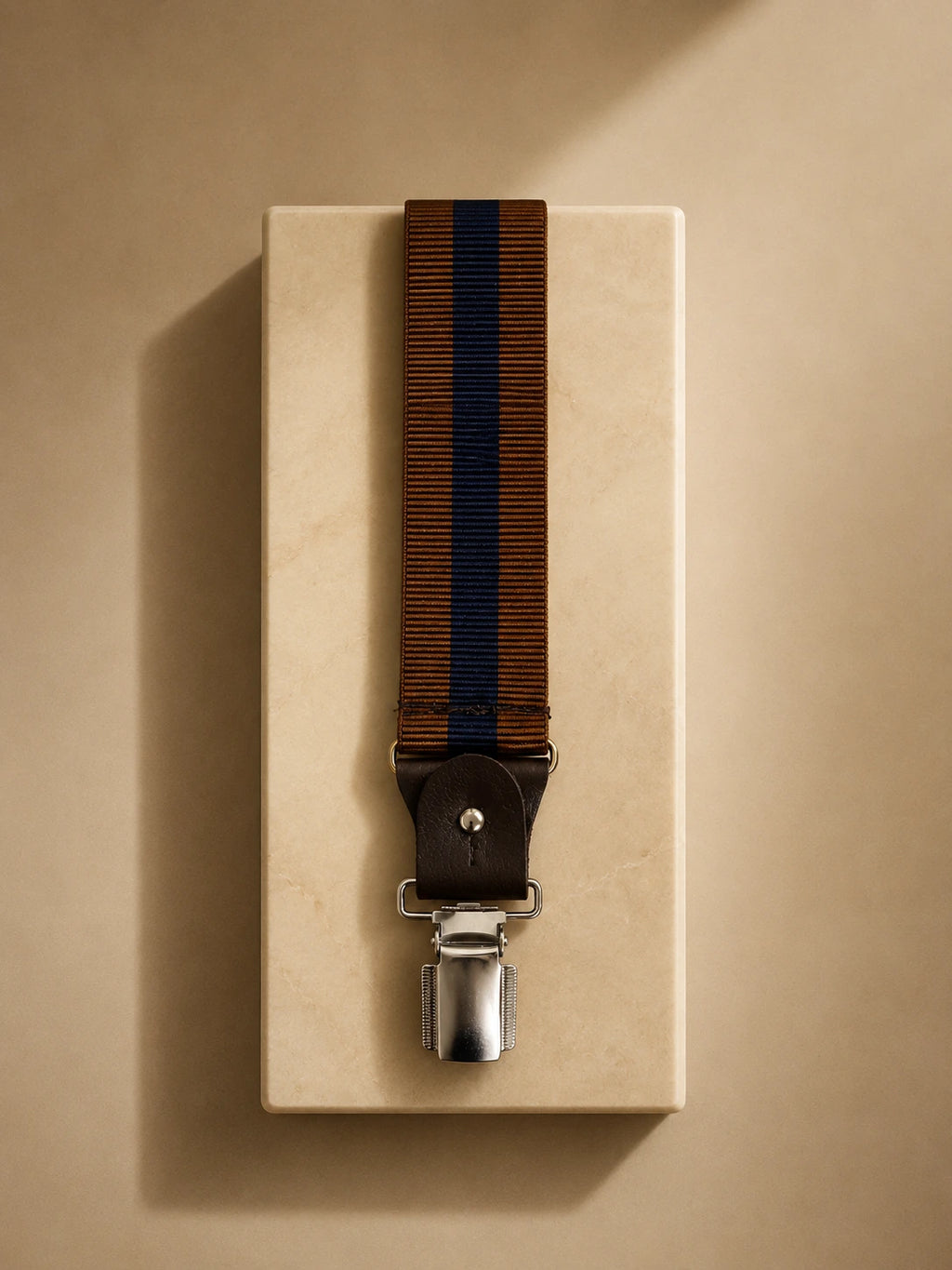 Italian Leather Braces — Tan & Navy Stripe