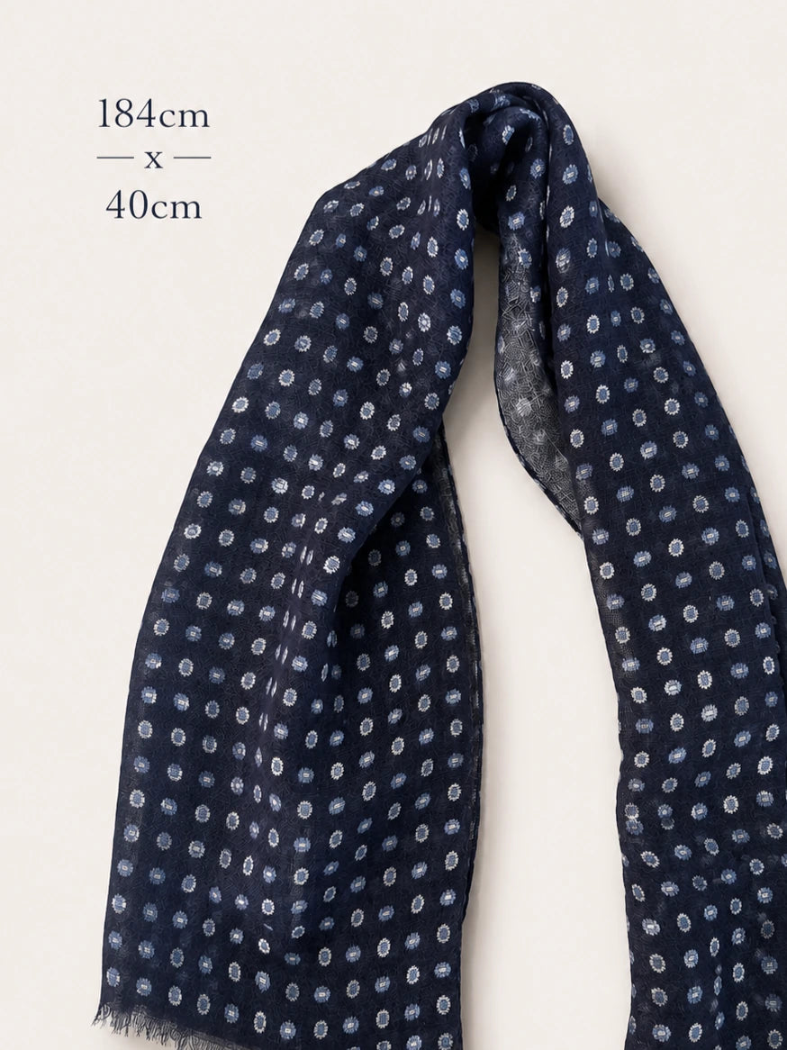 Italian Linen Scarf — Navy Dot