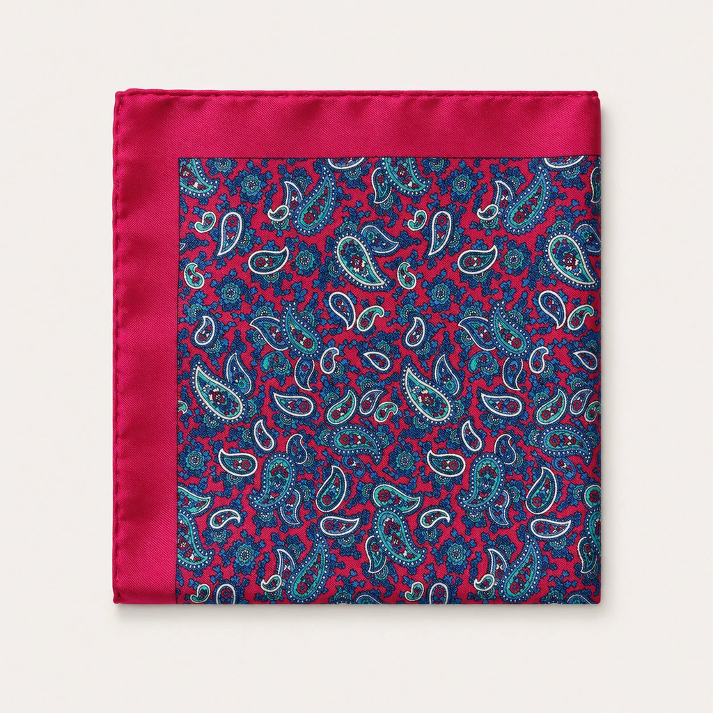 Italian Silk Pocket Square — Magenta Paisley