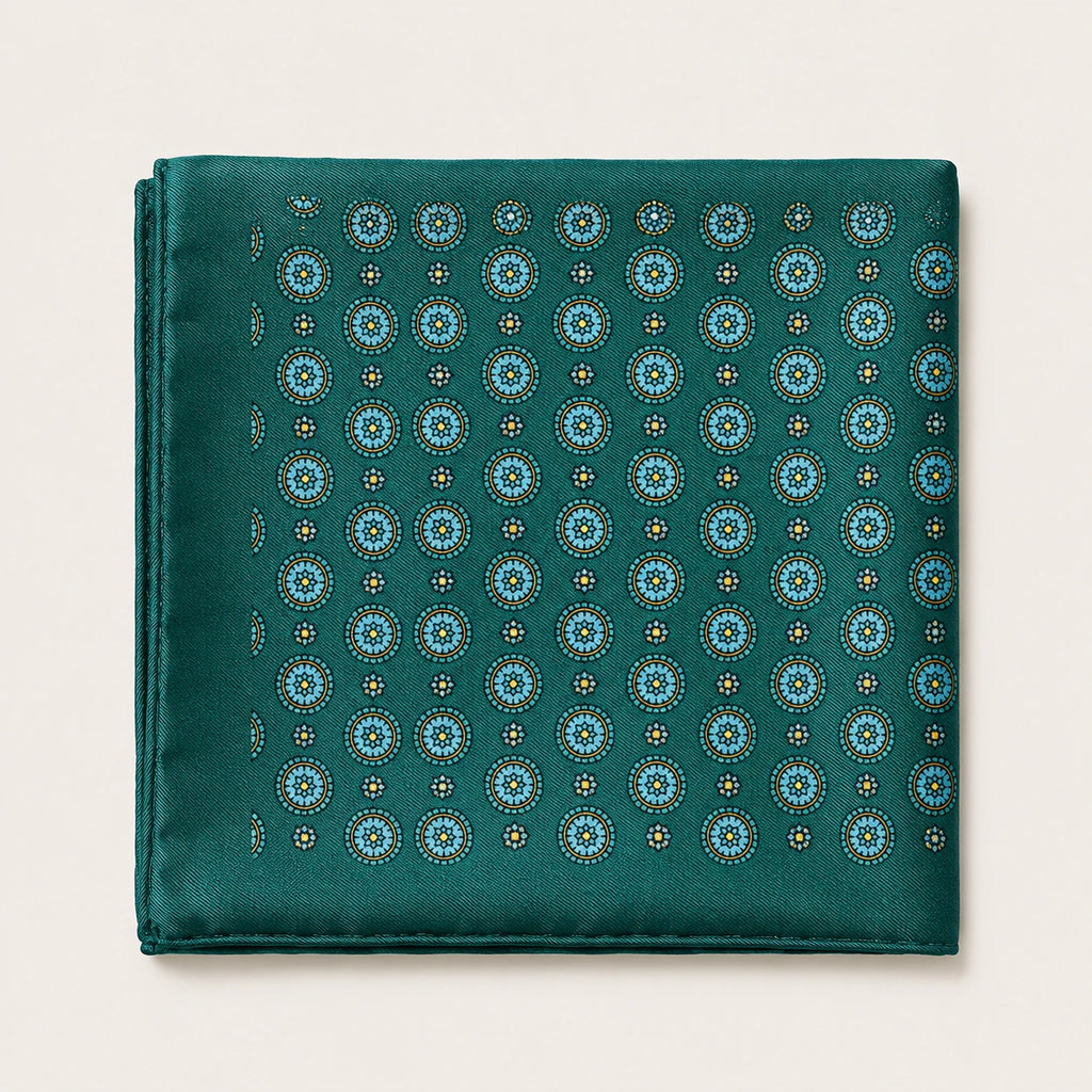 Italian Silk Pocket Square — Emerald Medallion