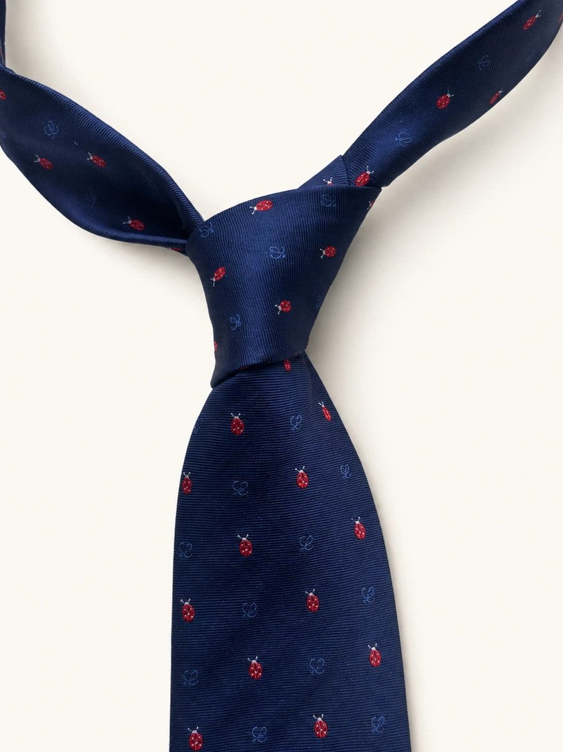 Navy Ladybird Silk Twill Tie