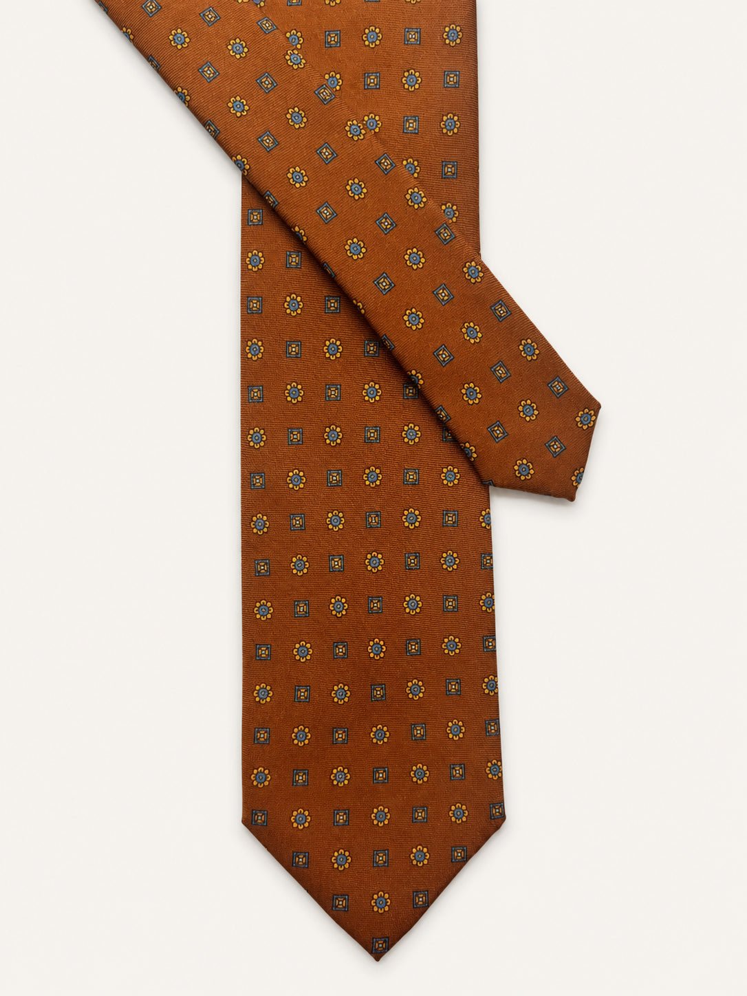 Rust Silk Tie — The Floral Diamond Motif - Redhouse & Bellew