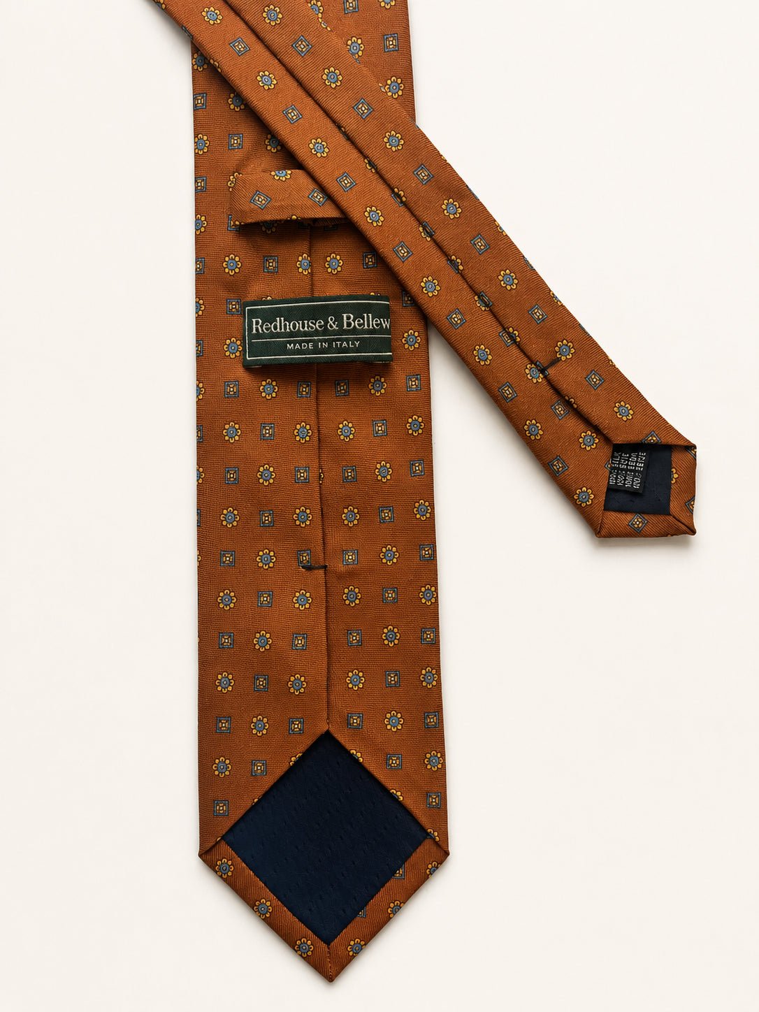 Rust Silk Tie — The Floral Diamond Motif - Redhouse & Bellew