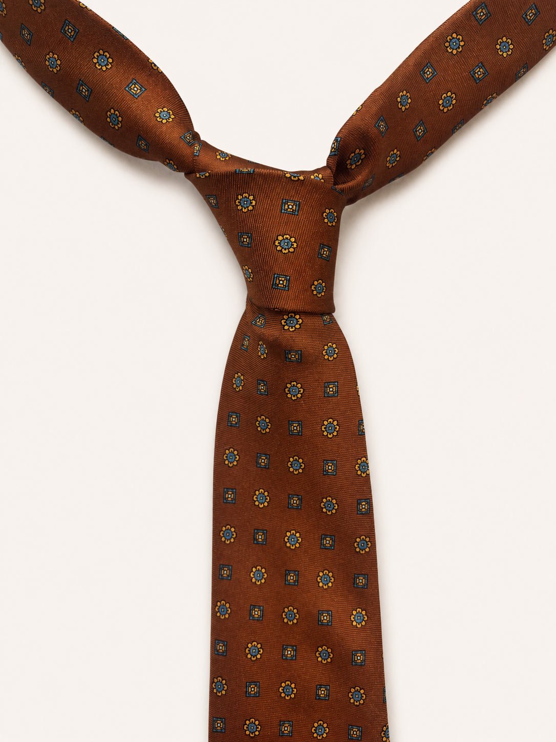 Rust Silk Tie — The Floral Diamond Motif - Redhouse & Bellew